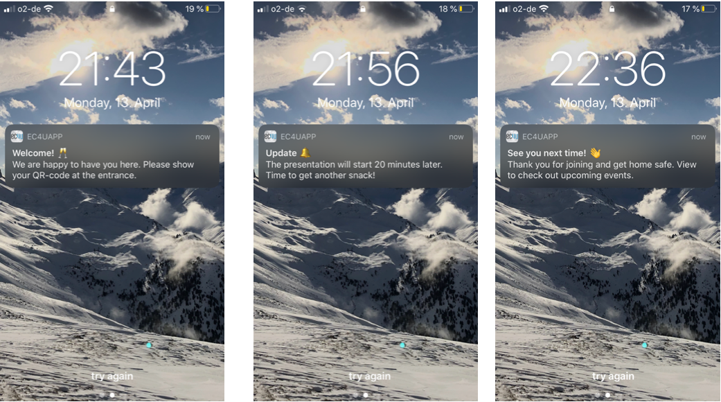 Welcome, update and follow-up push notifications